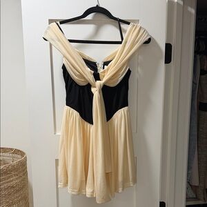 Selfie Leslie Ivory and Black Off Shoulder Dress/Skort